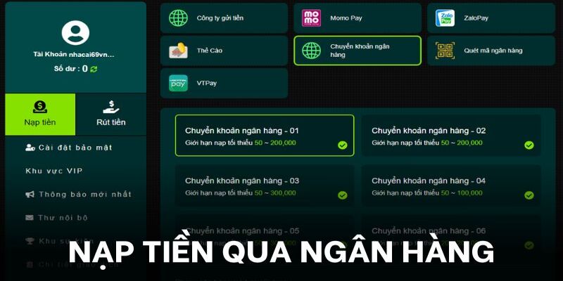 Nạp tiền bằng chuyển khoản ngân hàng